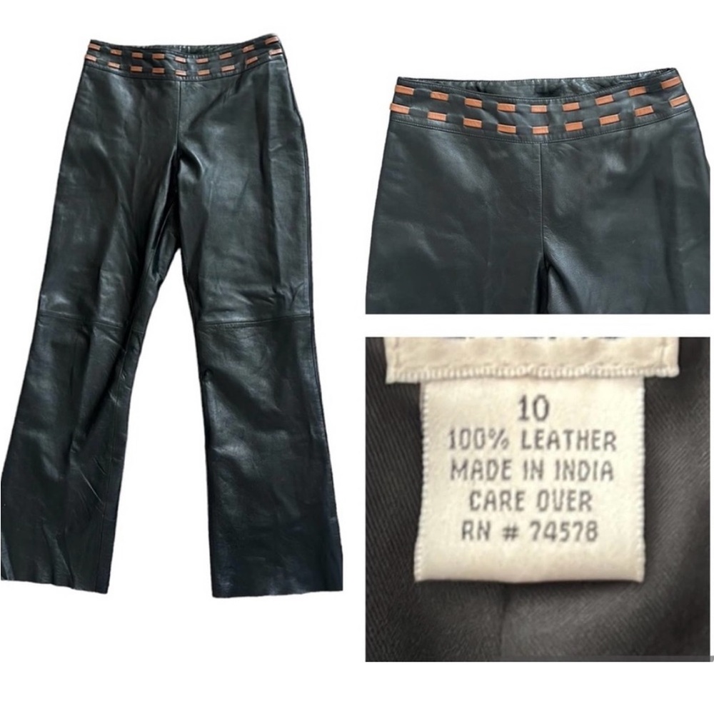 Cache 100% Genuine Leather Pants Soft Smooth Black Brown Side Zip Women’s 10.